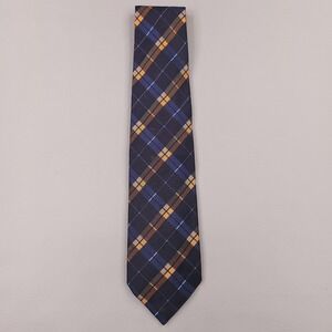 Corneliani Tie Mens Navy Blue Orange Plaid Silk 60" Made Italy Classic Necktie